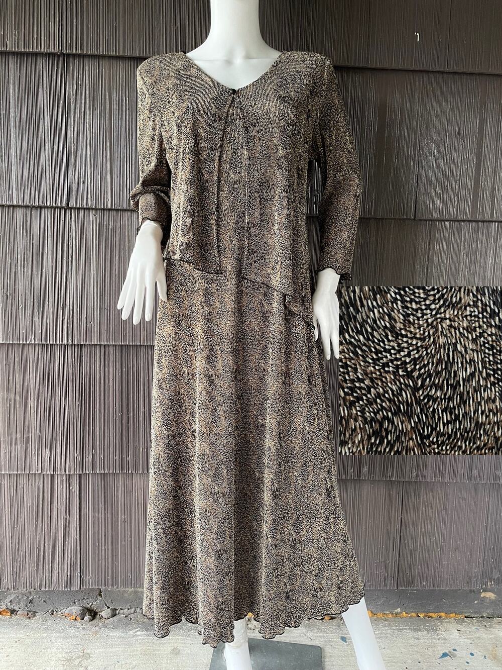 🔥VTG Connected Apparel Crinkle Animal Print Dress Whimsigoth Witchy Lagenlook